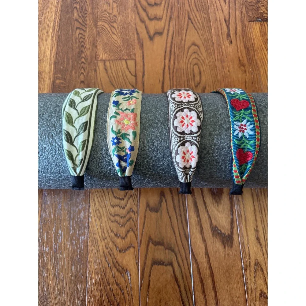 Set of 4 Embroidered Boho Headbands Floral Leaf Heart Folk Style Multi Color